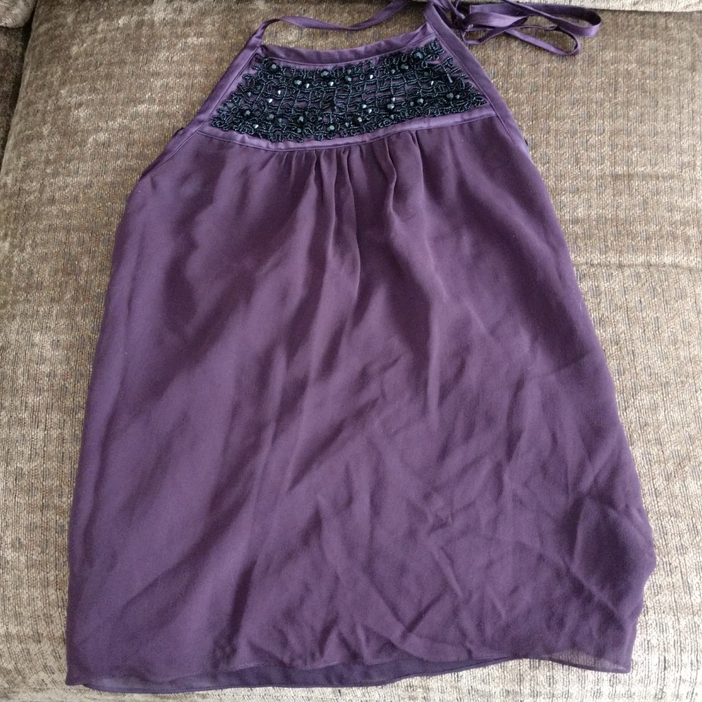 Banana Republic dark purple beaded halter top